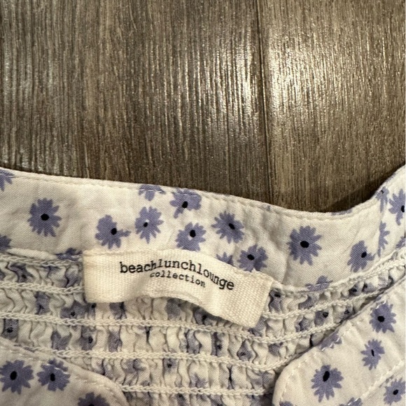 Beach Lunch Lounge Blouse Top Ditsy Blue Floral Flowy Cottagecore Button Up Sz L - Picture 6 of 12